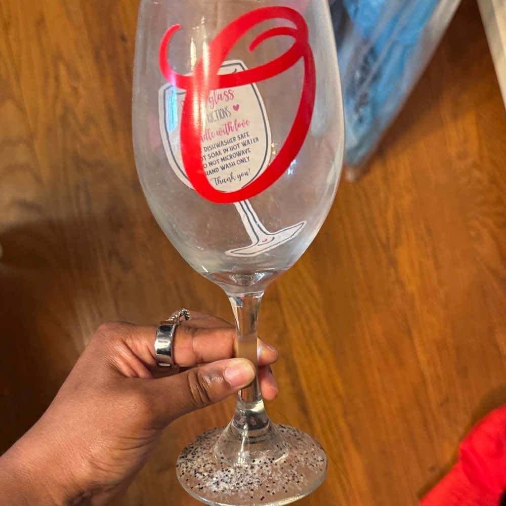 Red Silver Wine Glass letter O bride gift wedding birthday 21st twenty one